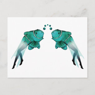 Psychedelic Fish Blue Postcard