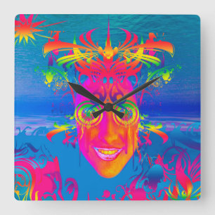 Psychedelic Fish Square Wall Clock