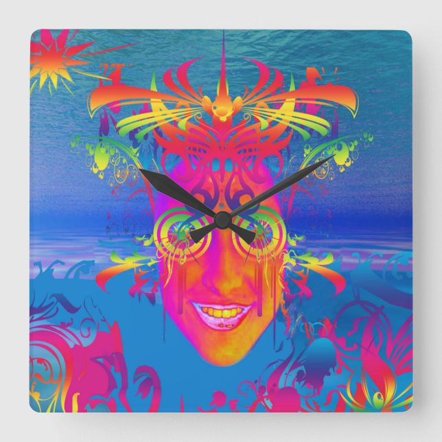 Psychedelic Fish Square Wall Clock (Front)