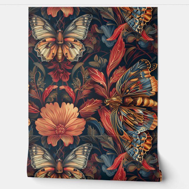 Psychedelic Flight Tapestry Botanical Wallpaper (Unrolling)