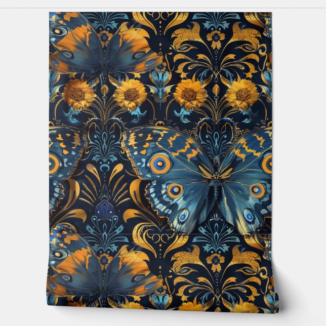Psychedelic Flight Tapestry Botanical Wallpaper (Unrolling)