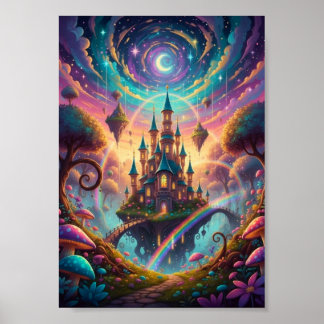 Psychedelic Floating Castle Cosmic Fantasy Poster