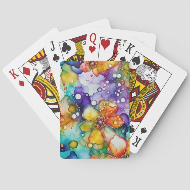 Psychedelic Floral and Bubbles Abstract Playing Cards (Back)