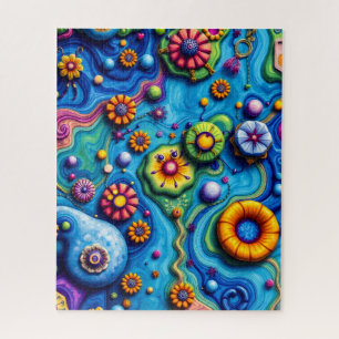 Psychedelic Floral Dream - Colourful Groovy Flower Jigsaw Puzzle