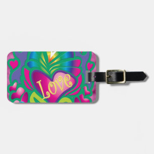 Psychedelic Floral Heart Luggage Tag
