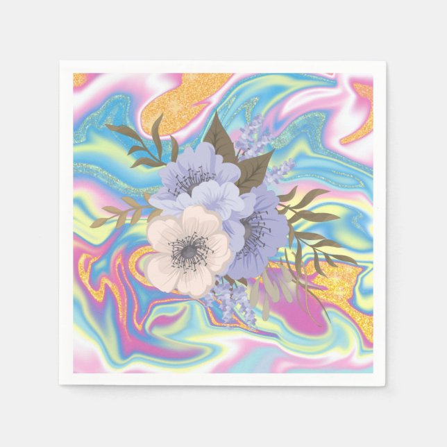 Psychedelic Floral Marble Pattern Abstract Flower Napkin (Front)