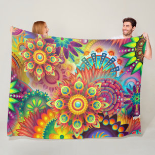 Psychedelic Floral Pattern Fleece Blanket