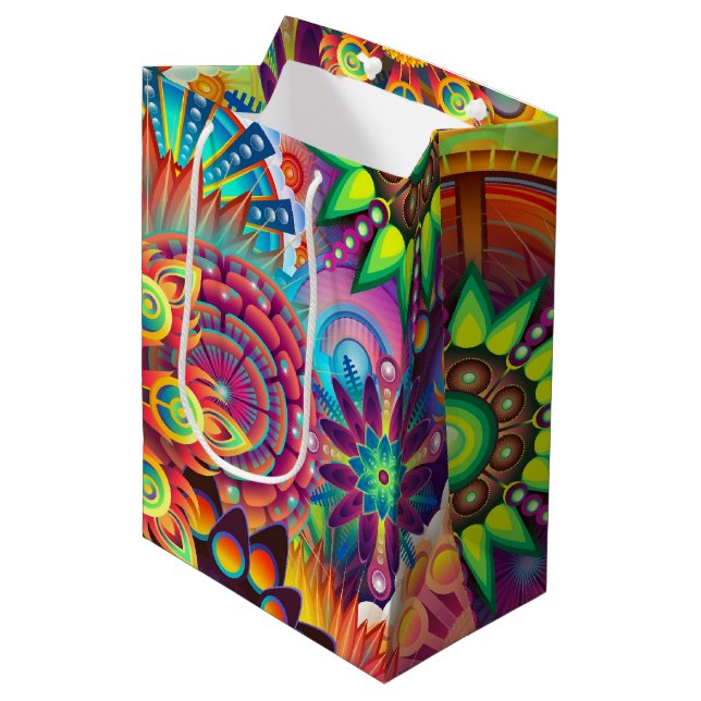 Psychedelic Floral Pattern  Medium Gift Bag (Front Angled)