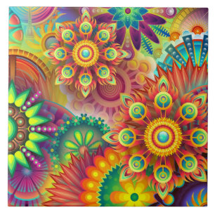 Psychedelic Floral Pattern  Tile