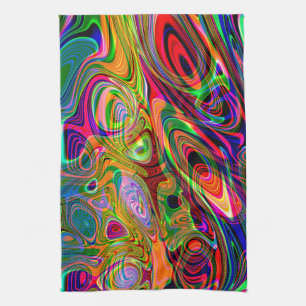 Psychedelic Florescent Abstract Twirls Tea Towel