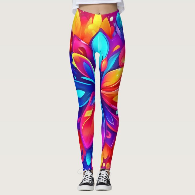 Psychedelic Flower Artwork Leggings (Front)