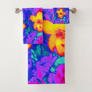 psychedelic flowers 4 bath towel set
