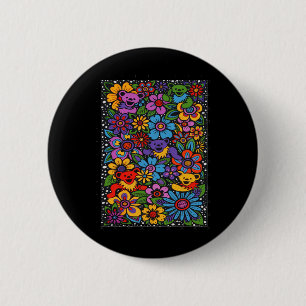 Psychedelic Flowers Dancing Bears Coloured Gratefu 6 Cm Round Badge