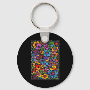 Psychedelic Flowers Dancing Bears Coloured Gratefu Key Ring