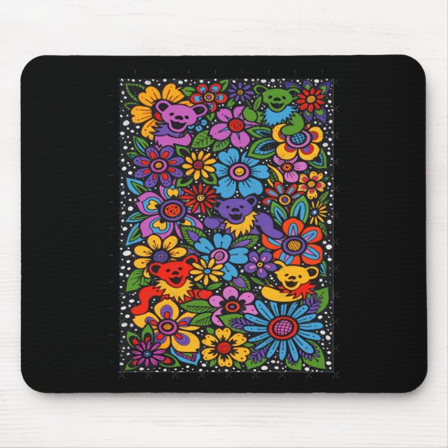 Psychedelic Flowers Dancing Bears Coloured Gratefu Mouse Mat (Front)