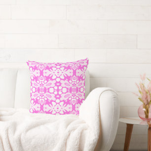 Psychedelic Flowers & Heart Fuchsia Cushion