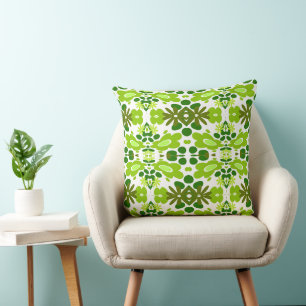 Psychedelic Flowers & Heart Green White Cushion