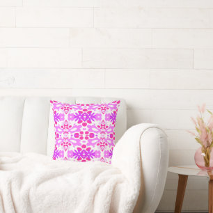 Psychedelic Flowers & Heart Purple Pink White Cushion