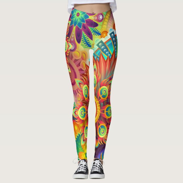 psychedelic flowers leggings (Front)