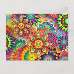 psychedelic flowers postcard