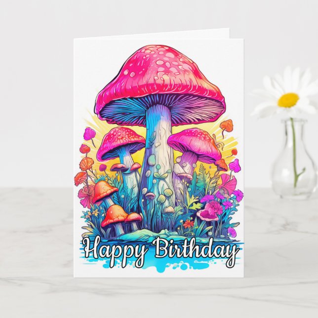 Psychedelic Forest Mushroom Illustration Card (Small Plant)