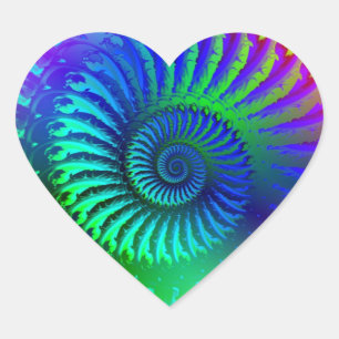 Psychedelic Fractal Blue Turquoise Heart Sticker
