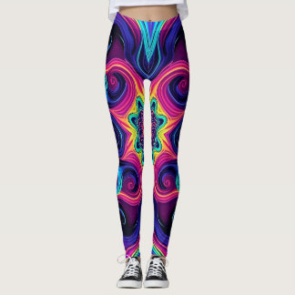 Psychedelic Fractal Leggings with Neon Mandala Art
