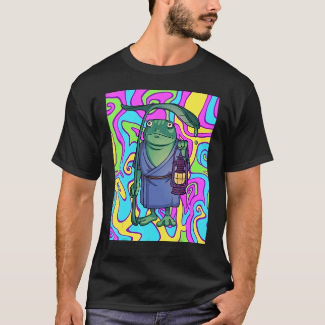Psychedelic Frog With Lantern Traveling The Trippy T-Shirt (Front)