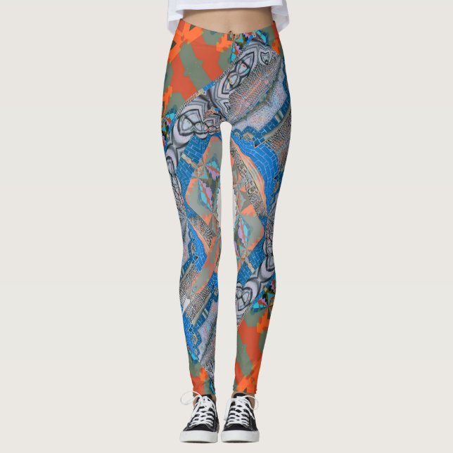 Psychedelic Fun Fractal Pattern & Text Leggings (Front)