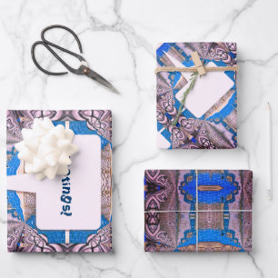 Psychedelic Fun Fractal Pattern & Text Wrapping Paper Sheet