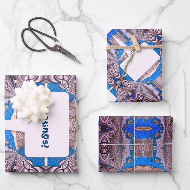 Psychedelic Fun Fractal Pattern & Text Wrapping Paper Sheet (Front)