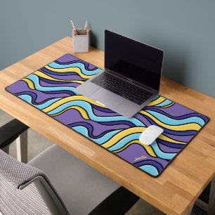 Psychedelic Funky Colourful Waves Retro Modern Desk Mat