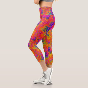Psychedelic Funky Hippie Boho Neon Rainbow Fractal Capri Leggings