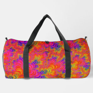 Psychedelic Funky Hippie Boho Neon Rainbow Fractal Duffle Bag