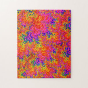 Psychedelic Funky Hippie Boho Neon Rainbow Fractal Jigsaw Puzzle
