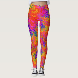 Psychedelic Funky Hippie Boho Neon Rainbow Fractal Leggings