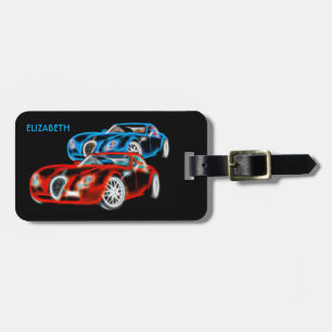 Psychedelic Futuristic Glowing Neon Sport Cars Luggage Tag