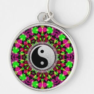 Psychedelic Geometric Yin Yang  Keychain
