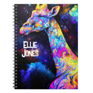 Psychedelic Giraffe editable name Notebook