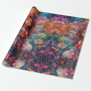 Psychedelic Girl Alice in wonderland Theme Wrapping Paper