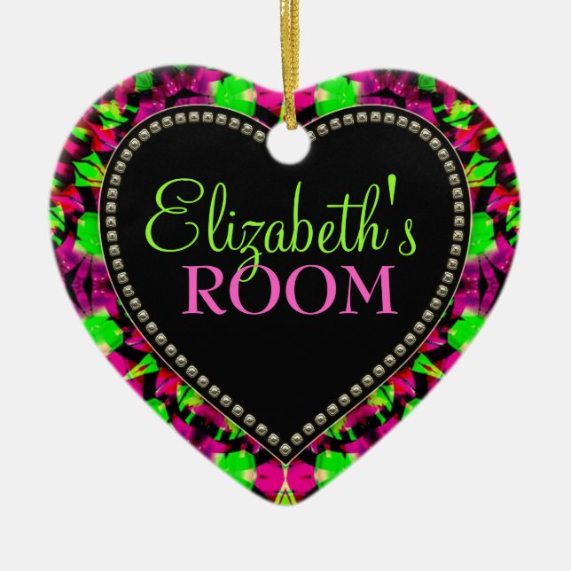 Psychedelic Girl Your Room Door Heart Ornament (Front)