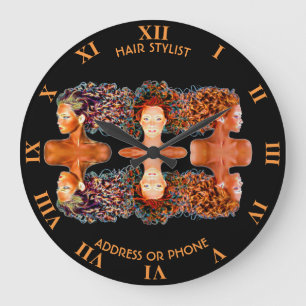 Psychedelic Girls Hair Stylist Hairdresser Design Large Clock