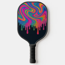 Psychedelic Glittery Neon Drip Pickleball Paddle