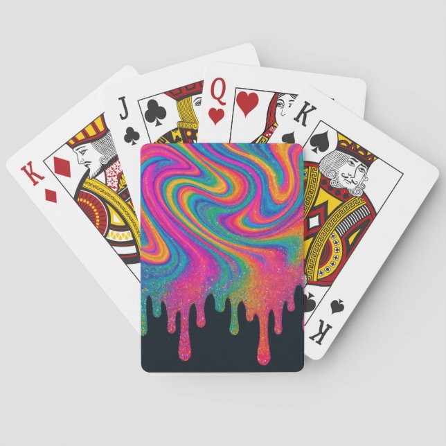 Psychedelic Glittery Neon Drippy Playing Cards (Back)