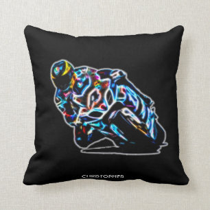 Psychedelic Glowing Racing Bike Motorcycle Rider Cushion