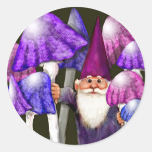 Psychedelic Gnome with Mushrooms Classic Round Sticker