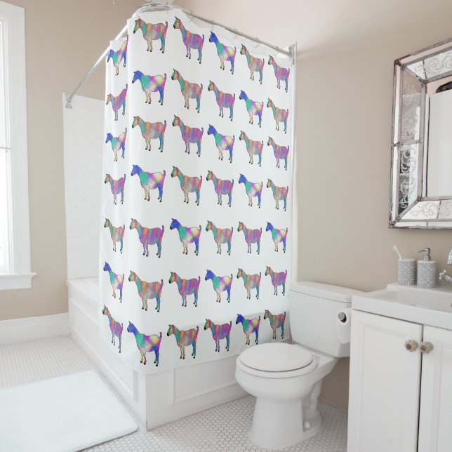 Psychedelic Goat Funky Colourful Quirky Animal Art Shower Curtain (In Situ)