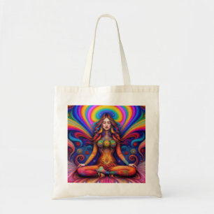 Psychedelic Goddess Rainbow Meditation Art Tote Bag
