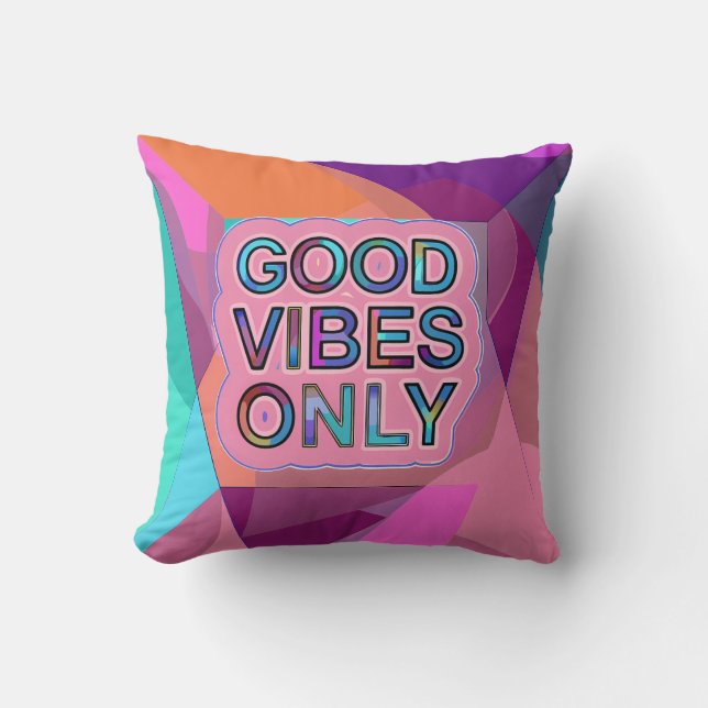 Psychedelic "Good Vibes Only" Text Graphic Cushion (Front)