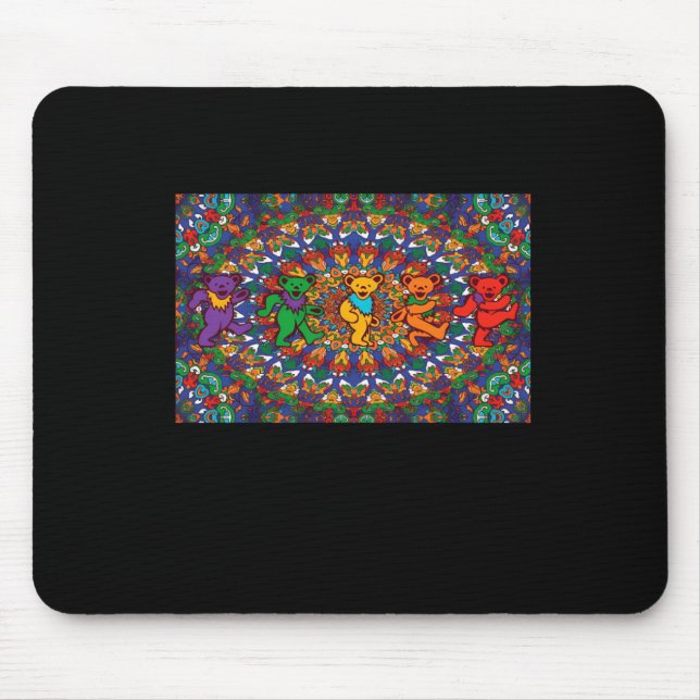 Psychedelic Grateful Dancing Bears Coloured Rainbo Mouse Mat (Front)
